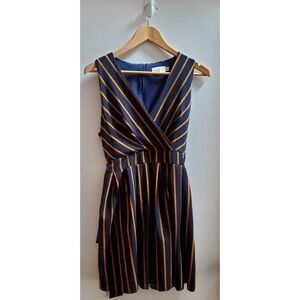 GOLDKID London Dress Designer Navy & Copper Sleeveless V-Neck Tie Back WO SZ 8US